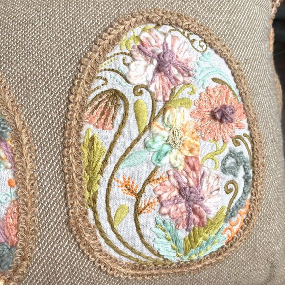 Bed Bath & Beyond Spring,Easter Egg Embroidery Jute Trim Cotton 24" x 12" Pillow - Picture 6 of 6